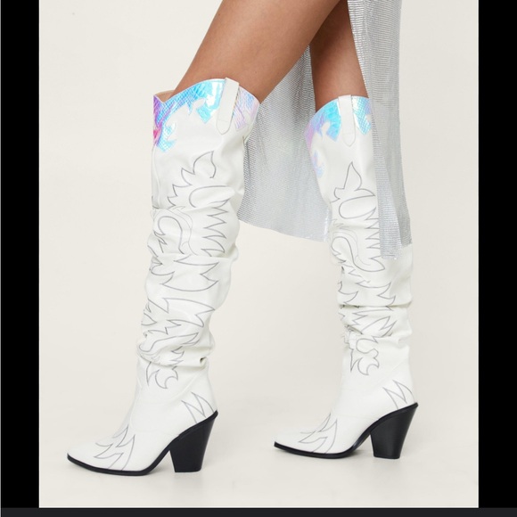 Cape Robbin Shoes - CapeRobN Western Boots Over-the-Knee Boots white  metallic/black heel sz.7.5 nib